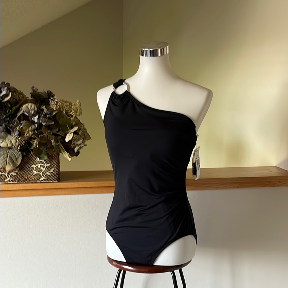 Michael Kohrs Swimsuit Black. One Shoulder. Size 14 NWT